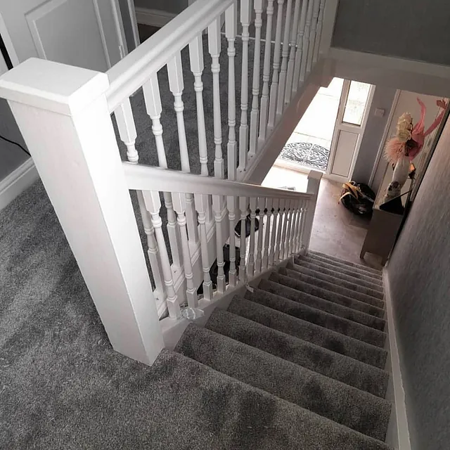 Refreshed this stairs and landing in our hardwearing Apollo grey. Perfect for heavy footfall areas of the home.Stain resistant too