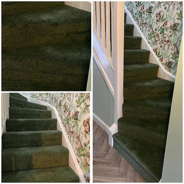 Finesse stain - free tweed carpet in Forest Green fitted with luxury Cloud 9 HD underlay