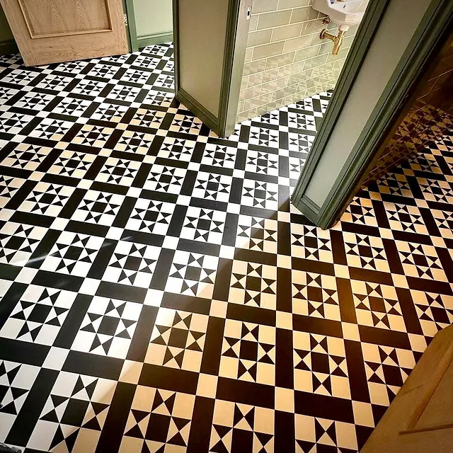 Victorian pattern tile effect vinyl flooring